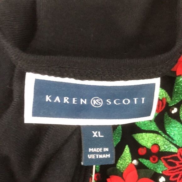 Karen Scott Cotton Sequined Flower Heart Graphic Top women’s size XL￼ - Picture 5 of 6